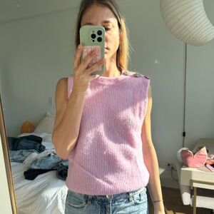 Ganni Light Pink Knit Sleeveless Top with Button Detail